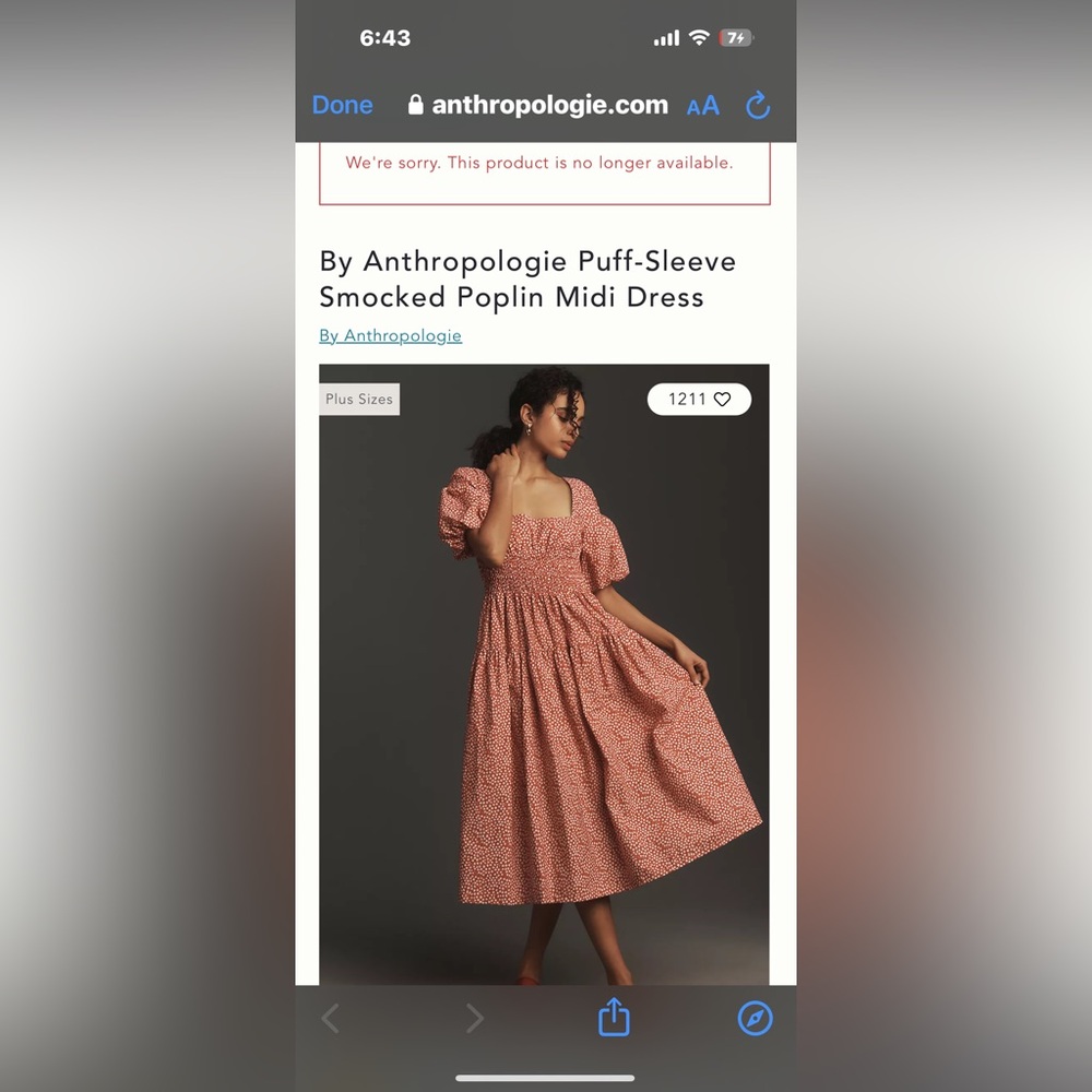 BY ANTHROPOLOGIE PUFF-SLEEVE SMOCKED POPLIN MIDI DRESS